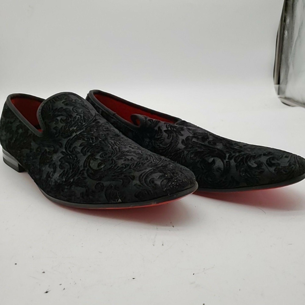 La Milano Broderick II Shoes Mens Size 9.5 Black Floral Slip On Oxford Dress
